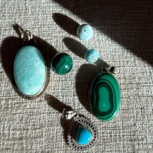 Sterling Silver Pendant Set- Amazonite, Turquoise & Malachite-